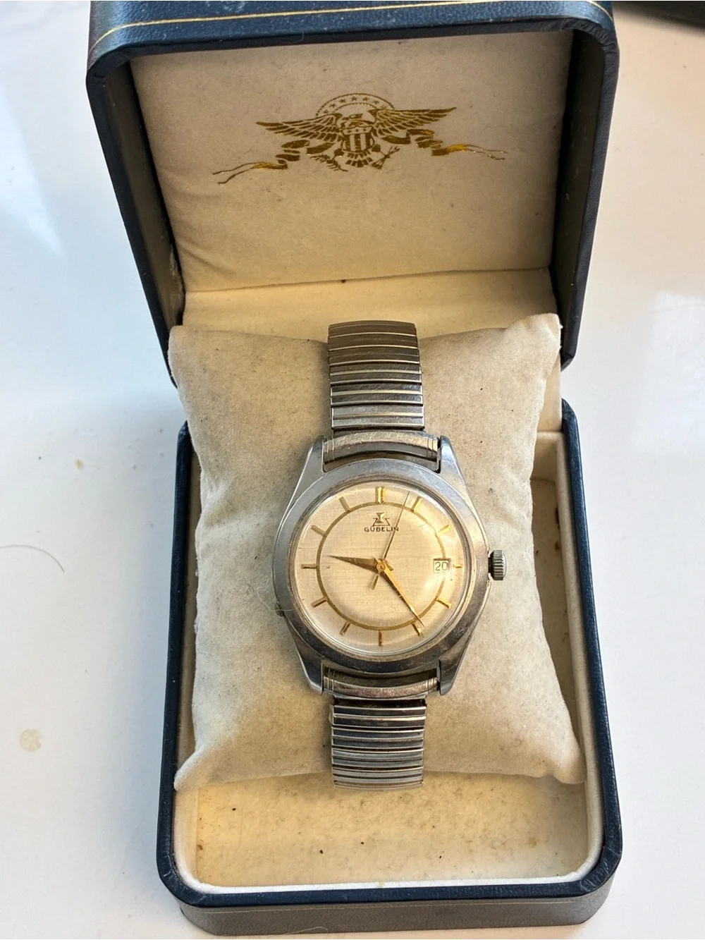 Gubelin Vintage Stainless Steel Wristwatch with Gold Accents